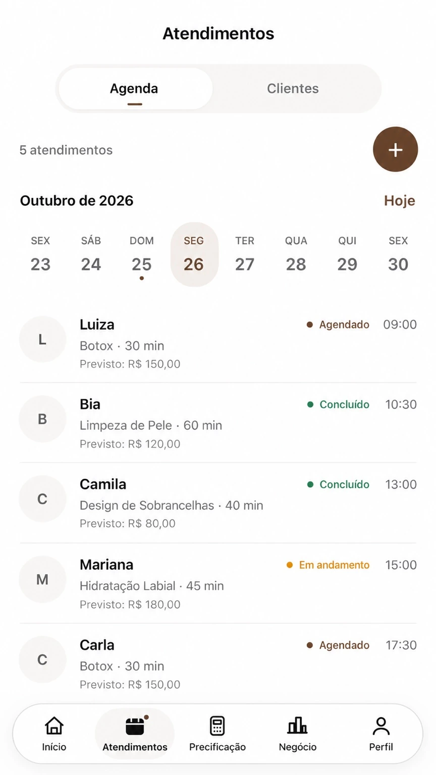 Captura real da agenda do Gevie Beleza