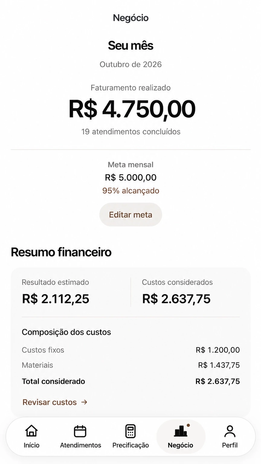 Captura real da área financeira do Gevie Beleza